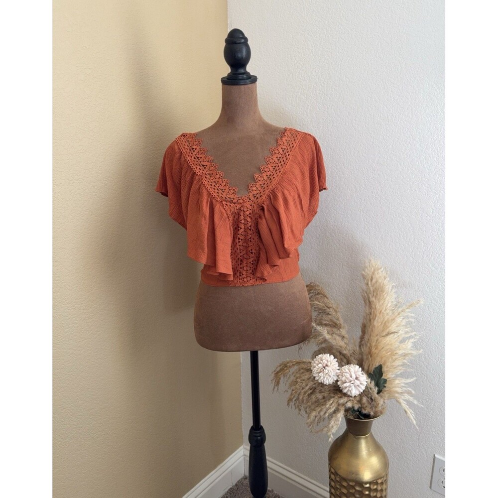 BLASHE Womens M Rust Orange Smocked Tube Top Strapless Stretch Crop Boho Summer